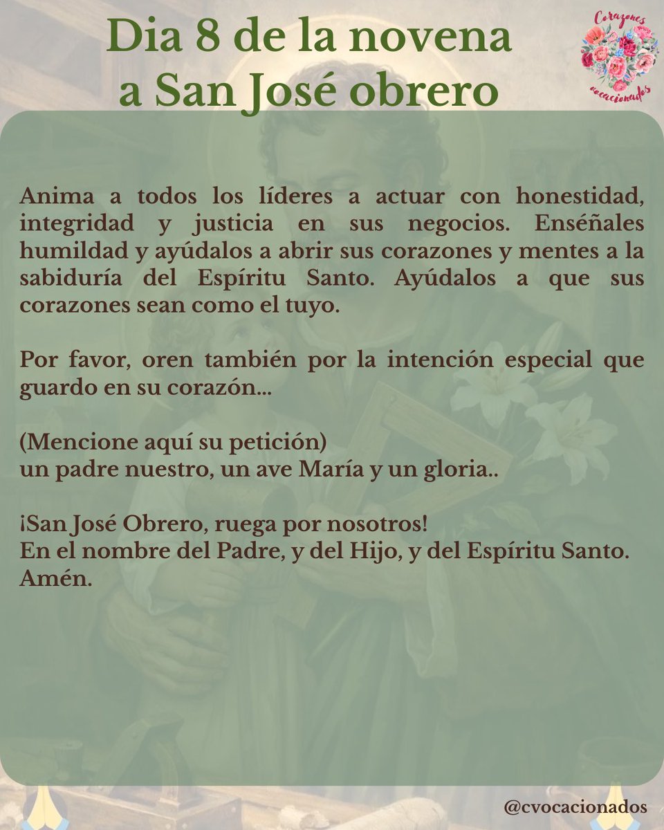 CVocacionados's tweet photo. Buenos días Hn@s, bendecido Miércoles Josefino 🌟 les compartimos el día 8 de la novena a San José obrero💚🤎 https://t.co/ATHKhYOBiZ