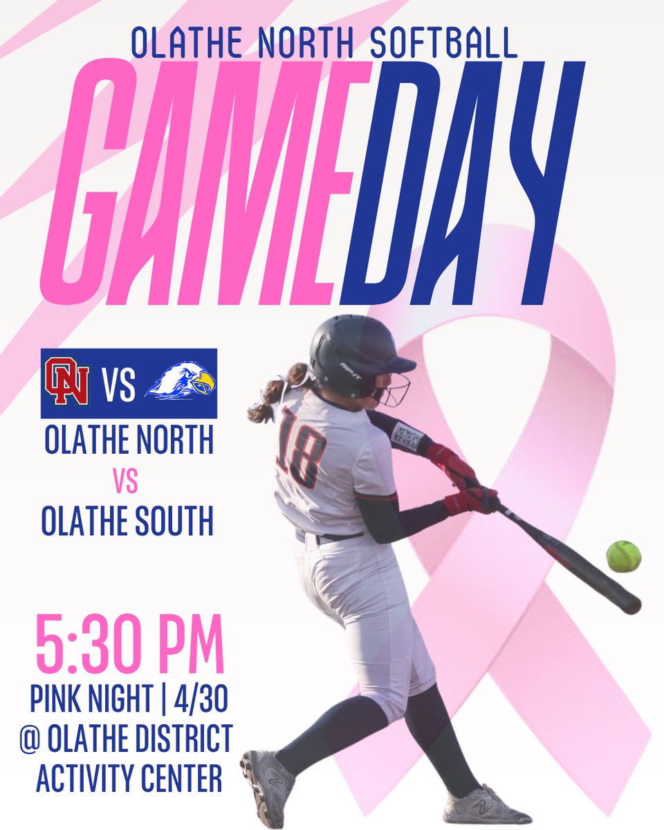 breeederer's tweet photo. Olathe North will play Olathe South this Thursday at ODAC 🥎 This will be our pink night game 💕 https://t.co/AmUfQ0hjYA