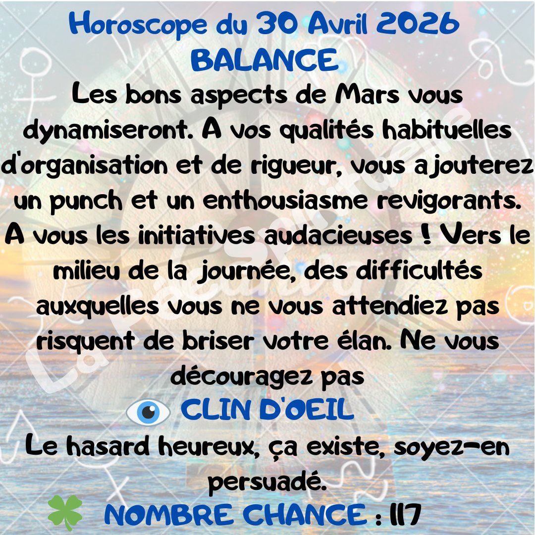 feespirituelle's tweet image. Votre horoscope pour ce jeudi 30 Avril 2026.
#TAUREAU #CAPRICORNE #BALANCE #poisson
🔮 lafeespirituelle.fr🔮