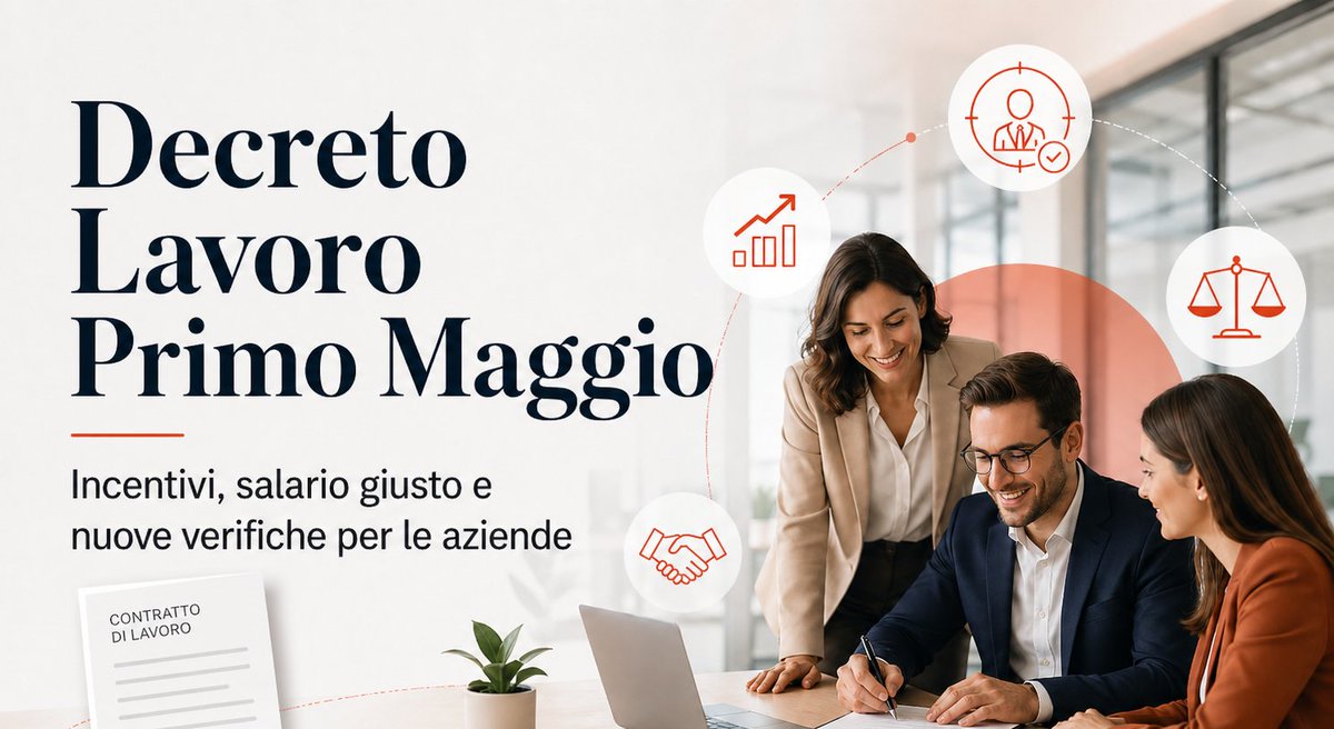 StudioDonati's tweet photo. Approvato ieri dal Consiglio dei Ministri il nuovo Decreto Lavoro Primo Maggio 2026 con:
• incentivi per giovani, donne e ZES
• bonus per stabilizzare contratti a termine
• accesso agli sgravi legato al “salario giusto”
• nuove misure su conciliazione vita-lavoro https://t.co/n6E87LCAgU