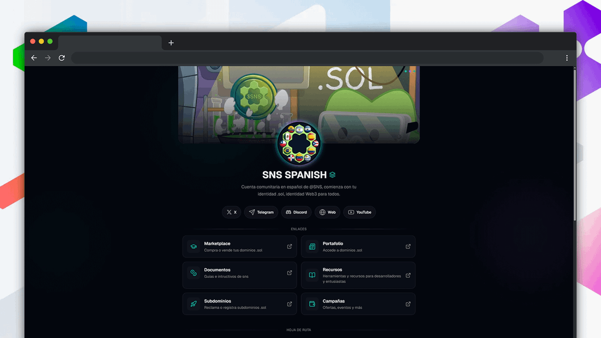 sns's tweet photo. .@SNS_Spanish turned their .sol.site into a community hub: https://t.co/ECWvJFUtNH

Links to SNS marketplace, portfolio, docs, and resources. A roadmap. Everything is organized in one place. https://t.co/uUQaQiU4LJ