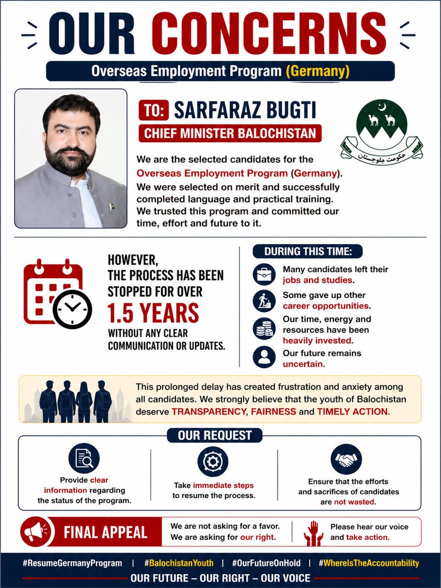 DrRashidRahmat's tweet photo. Don’t waste the future of Balochistan youth.
#ResumeGermanyProgram #WhereIsTheAccountability
#BalochistanYouth
@CMOBalochistan
@PakSarfrazbugti https://t.co/PVDcUKtDGO