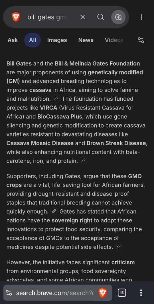 Israel_ANY's tweet image. READ ABOUT WHAT THIS BASTARD IS DOING TO #AFRICAN #CASSAVA (MAKING IT #GMO LIKE HE DID TO #AMERICAN #POTATOES)
search.brave.com/search?q=bill+…

Bill Gates and the Bill &amp;amp; Melinda Gates Foundation are major proponents of using genetically modified (GM) and advanced breeding technologies to