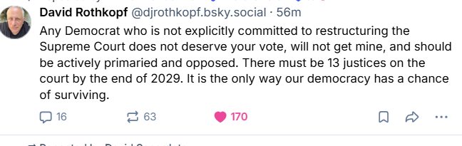 LMplusG's tweet photo. Exactly what I have been saying. #ExpandSCOTUS While I am also open to term limits, they will most certainly NOT be retroactive & will NOT solve the problem now - likely for decades. Expansion will, immediately. With 13 justices, they'll HAVE to reach a concensus/middle ground. https://t.co/vA5iGeqpcn