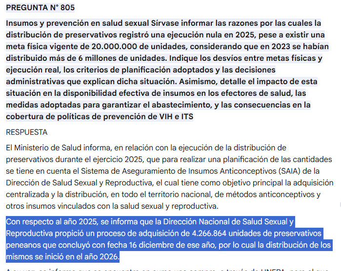 En la propia respuesta de <a href="/madorni/">Manuel Adorni</a> admiten que los preservativos que se debían repartir en 2025 se compraron EN DICIEMBRE de 2025.

Como se ha dicho muchas veces: vamos a pagar muy cara (en vidas humanas) esta aventura desfachatada de abandono del estado