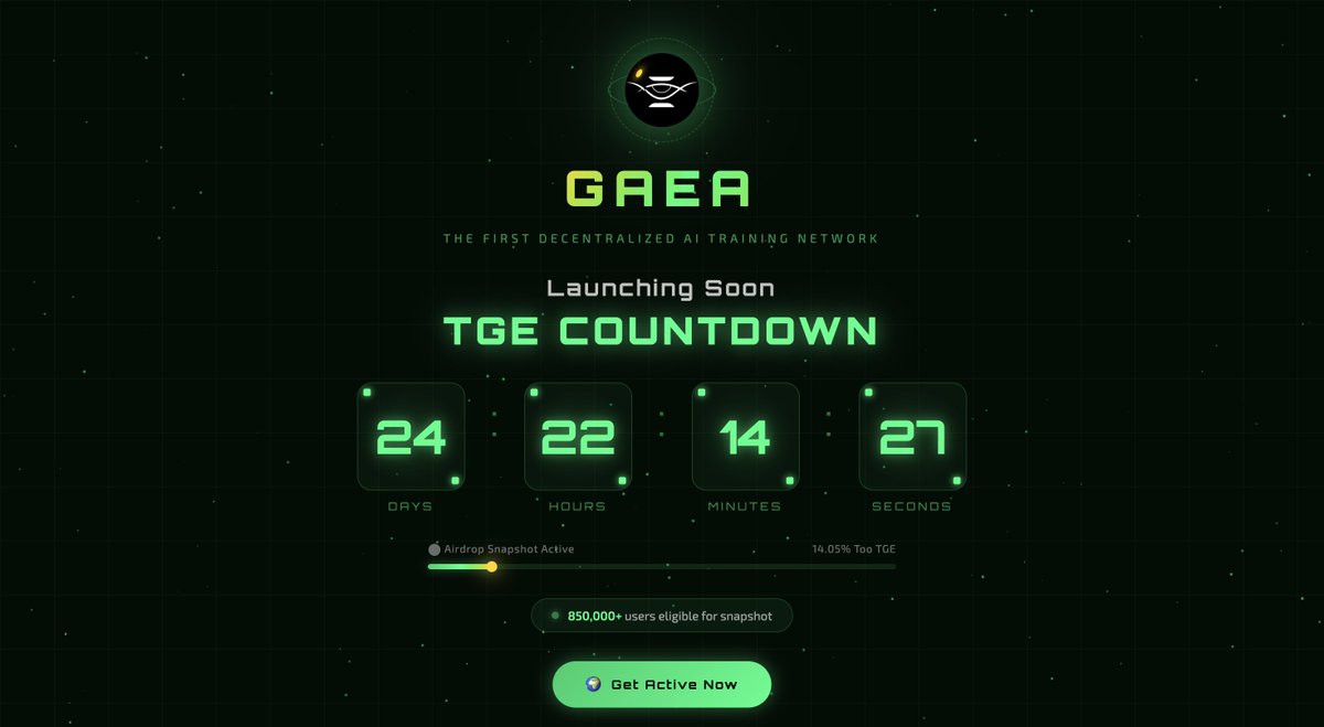 0xOwie's tweet image. 25 days to go from @aigaealabs TGE ⏳

29/04/2026

14% Loading[██░░░░░░░░░░░░░░] 

$GAEA is coming 🫡

#GAEA #TGE #Countdown