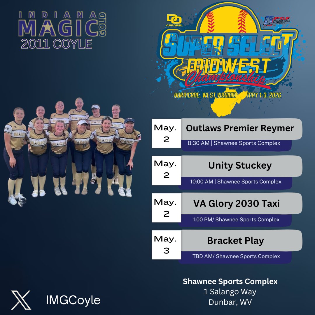 IMGCoyle's tweet photo. We’re back at it on turf in Dunbar, West Virginia this weekend for another @pgfsuperselect tournament! 🥎

@Mariah_Boyd13  @KovynCoyle2030
@KenHughes2030 @RyannWest_2030 @AlyssaGrim2030 @BMorris00
@SawyerBrown2030 @ScarletteS2030 @sophiekeller30 @BPiconke01 @LeahHamby_7 https://t.co/wD8vPtSiTQ