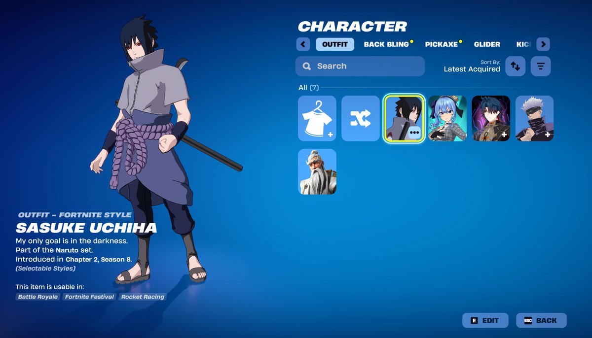 RinsMango's tweet photo. Finally got Sasuke on Fortnite 🥰 https://t.co/tlW53K52ra