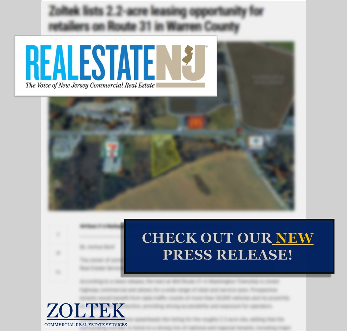zoltekcre's tweet image. Extra! Extra! 
 Matt Ardizzone is seeking prospective tenants!

Check out the article👇
re-nj.com/zoltek-lists-2… 

For more info, contact: 
Matt Ardizzone
732.395.0009 
Matt@ZoltekCRE.com
 #ZoltekCRES #RealEstateNJ #Opportunity