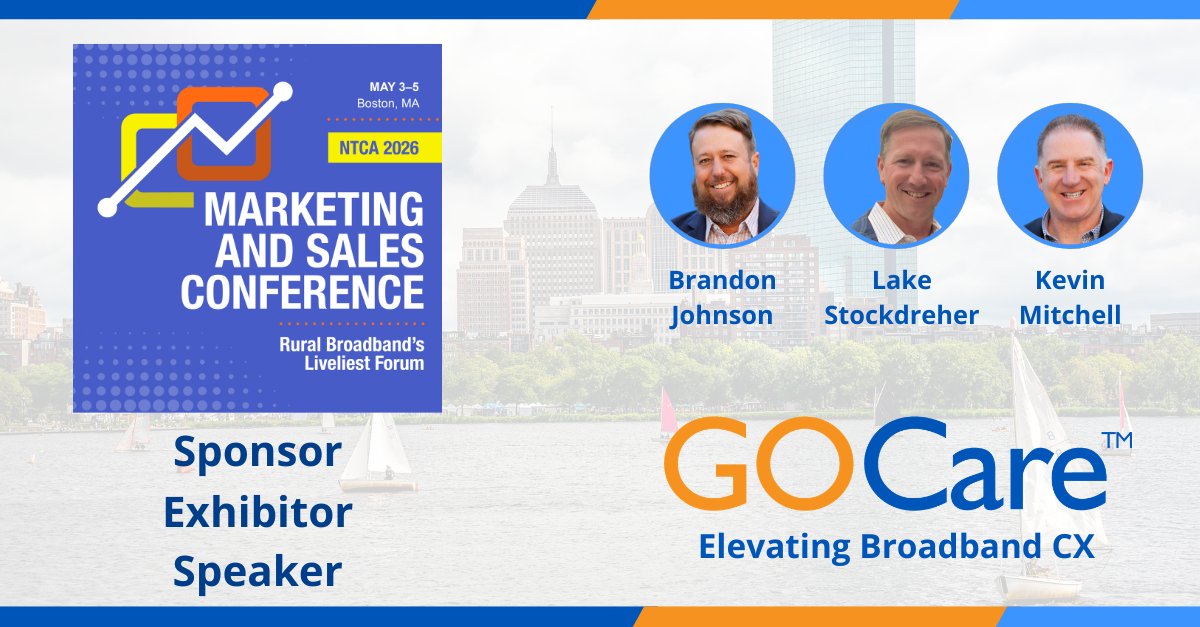 GOCareCX's tweet image. Meet us next week at @NTCAconnect Marketing &amp;amp; Sales Conference in Boston!

We are sponsoring, exhibiting, and speaking at this premier event designed to enable #ruralbroadband providers to grow faster and smarter. #NTCAMarketing

Let's talk about how to stand out with #CX!