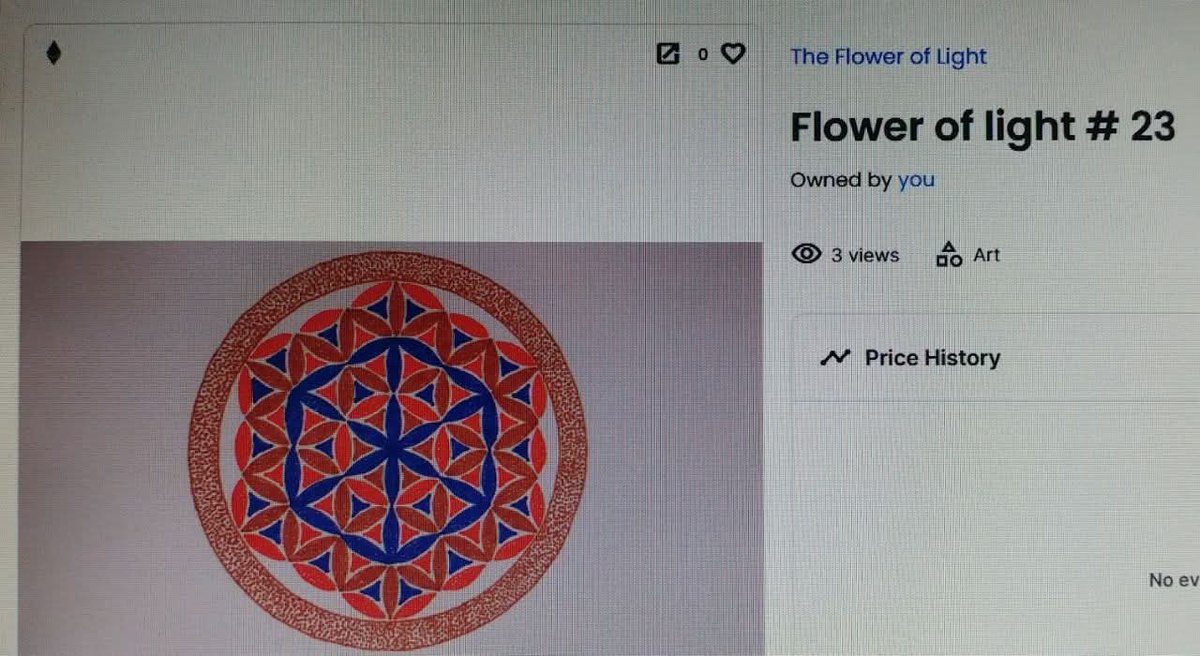 varsevia's tweet image. 🔥🔥🔥🔥 Collection "The Flower Of Light". Flower of light # 23
Design: Handmade drawing
Blockchain: Ethereum
Colors: Blue, light brown, red.

opensea.io/collection/the…

#opensea
#NFT