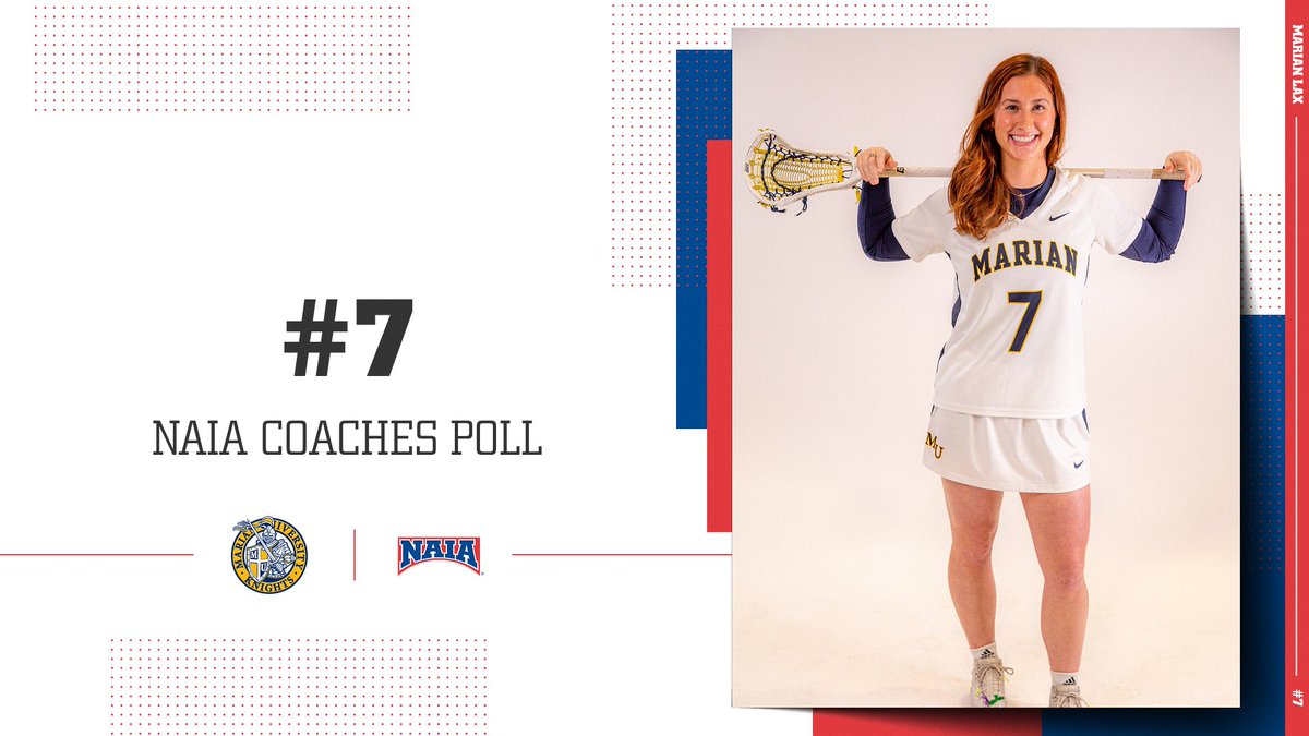 MUKnights's tweet photo. 🚨RANKING UPDATE🥍

@MarianULacrosse enters the postseason as the No. 7 team in the NAIA Coaches Poll! Marian will play Bethel tomorrow night in the WHAC Tournament Semis at 6 PM!
https://t.co/f9Sbnp2PXT https://t.co/cKYjOxqGvH