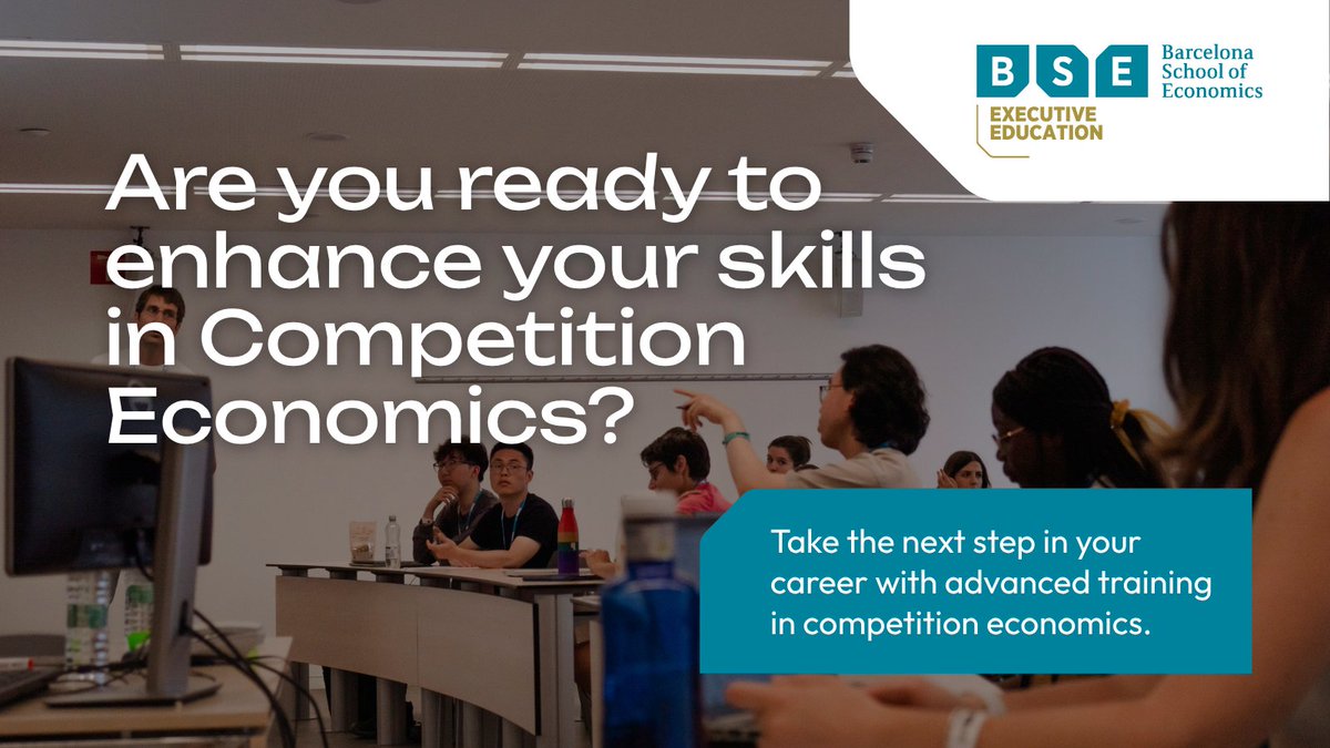 bse_barcelona's tweet photo. ⏳ Only 2 weeks left to apply for the Quantitative Methods for Competition Analysis course.

Don’t miss out on this opportunity to enhance your skills in data analysis and competition policy.

🔗 https://t.co/YHSjVHG8dz

#BSE #QuantitativeMethods #CompetitionAnalysis https://t.co/ExOfPnAumB