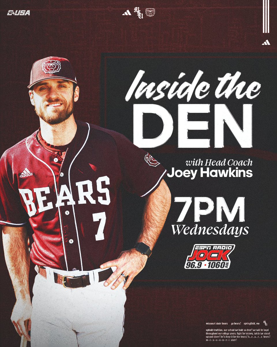 MoStateBSB's tweet image. Tune in tonight at 7 p.m. to @969TheJOCK as @CoachHawk7 and senior IF Bryce Cermenelli talk Bears baseball with @IamCoreyRiggs.

All episodes are also available at missouristatebears.com/MoStateUpdate or by following MoStateUpdate on your podcast app.

#GoBears | #WeAreMoState