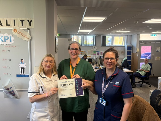 TraffordLCO's tweet photo. Congratulations to our amazing teams! 🏆 

We are incredibly proud to present Patient Experience Week certificates to the Discharge to Assess and Crisis Response Teams in Trafford Local Care Organisation 🧡👏

#PatientExperienceWeek #PXWeek2026 #SafeCareIsKindCare #WeAreCommunity https://t.co/kDfNGg8CNO