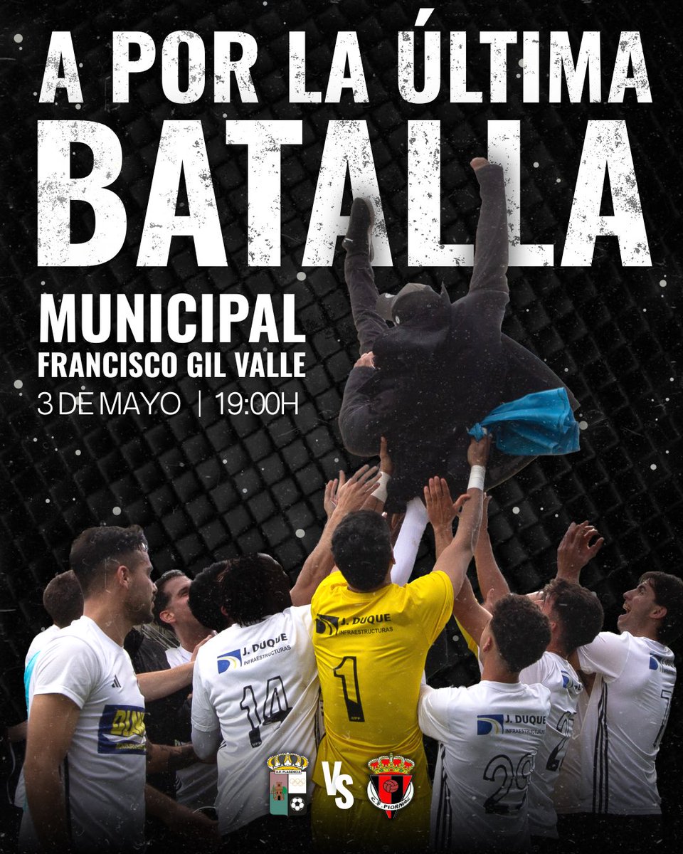 🔥 A por la última batalla 🔥

Llega el último partido de liga… y todo está en juego.
 90 minutos para hacer historia. 90 minutos para ser campeones.

📍 Municipal Francisco Gil Valle
🗓️ 3 de mayo
⏰ 19:00h

Esfuerzo, sacrificio y un sueño al alcance!