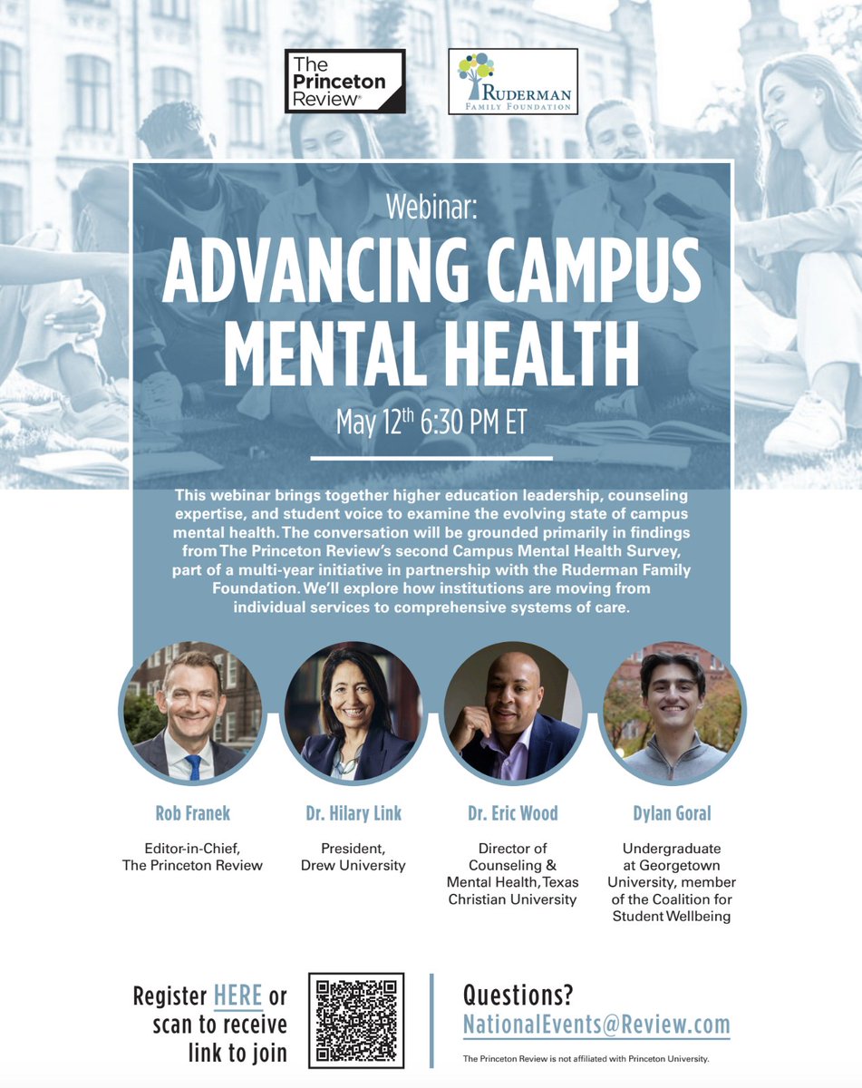 RudermanFdn's tweet image. New national data from @ThePrincetonRev shows that while colleges are expanding services, many students still struggle to navigate them.

Join us:

📅 May 12 | 6:30 PM ET
🔗 Register now events.teams.microsoft.com/event/2c51048a…

#StudentMentalHealth #HigherEducation #Wellbeing