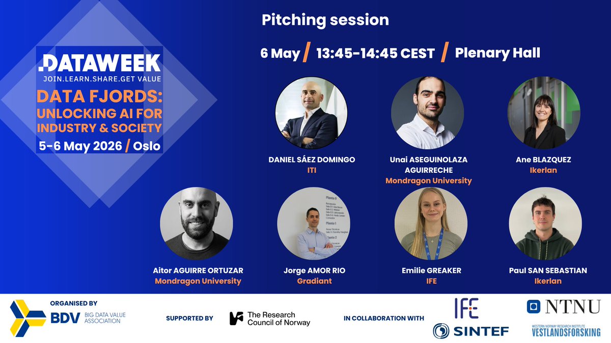 BDVA_eu's tweet image. 📢#DataWeek26 session: "Pitching session"👉data-week.eu/2026-edition/p…

🗓️6 May
🕜13:45-14:45
📍Oslo

🎯#AItechnologies
✅Advanced #computing
☑️#DataLabs: the way forward

#DataWeek
#AI
#Data
#datasharing
#AItech
#EUtech
#DigitalEU