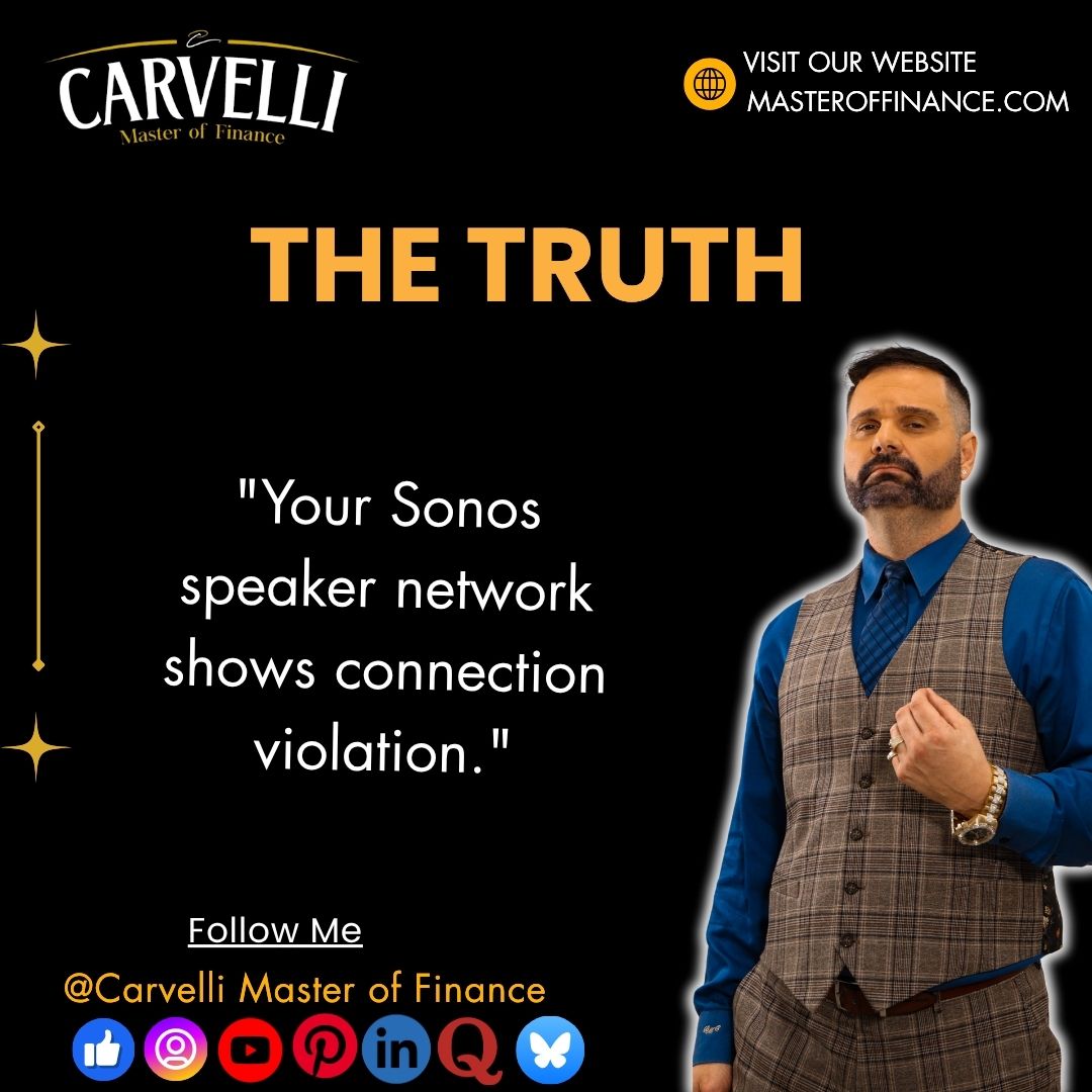 BillyCarvelli's tweet image. Scammers claim multi-room audio usage irregularities need "license renewal fees" paid via wire transfer. Real Sonos systems update firmware automatically without any customer charges.
#carvelli #masteroffinance #sonos #violation