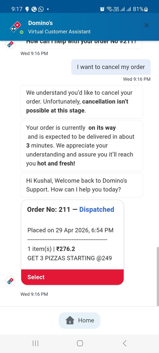 connect_Kushal's tweet photo. @CareDominos @dominos @dominos_india 
How much time does it take an order to be delivered?
Order time 06:54 p.m.
Currently 09:18 p.m.
Status - Undelivered.
Store - Offline https://t.co/nxeNnAHUk9