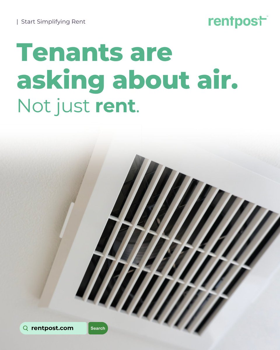 rentpost's tweet image. Air quality is entering the leasing conversation.

RentPost helps maintain structured records so property standards stay consistent.

#TenantExpectations #RentPost #PropertyManagement #AirQuality #PMSoftware #HealthyLiving #RentalTrends #LandlordStrategy #RealEstateOps
