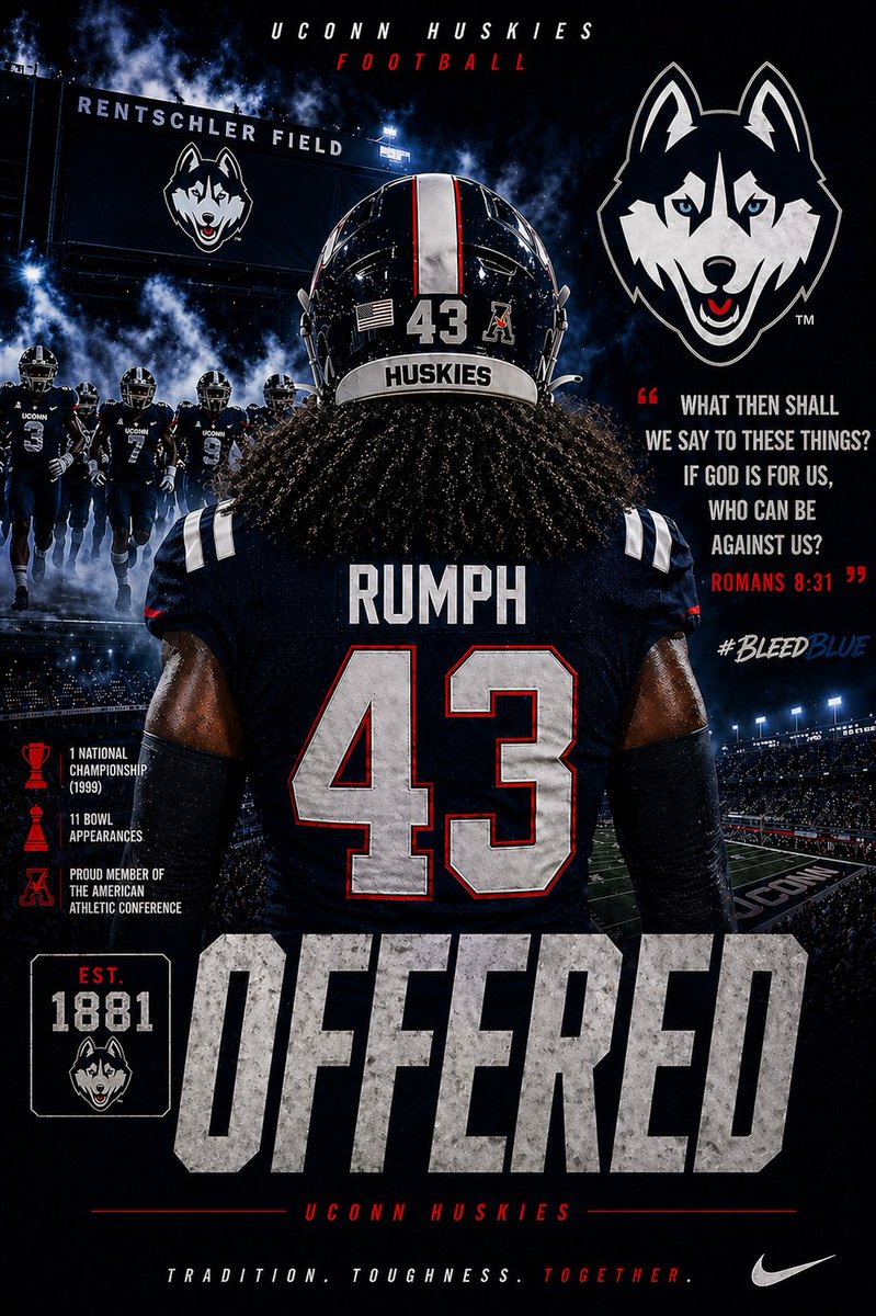 DjRumph's tweet image. God’s plan stands no matter what. Blessed to receive another D1 offer from @uconnfootball #Huskies appreciate you coming to visit. @CoachCandle @Coach_Manalac @BoButtermore 

Nothing he’s written for me can be denied. 

#Graysonfootball @CoachCarswell 

@on3 @Hudl @MaxPreps