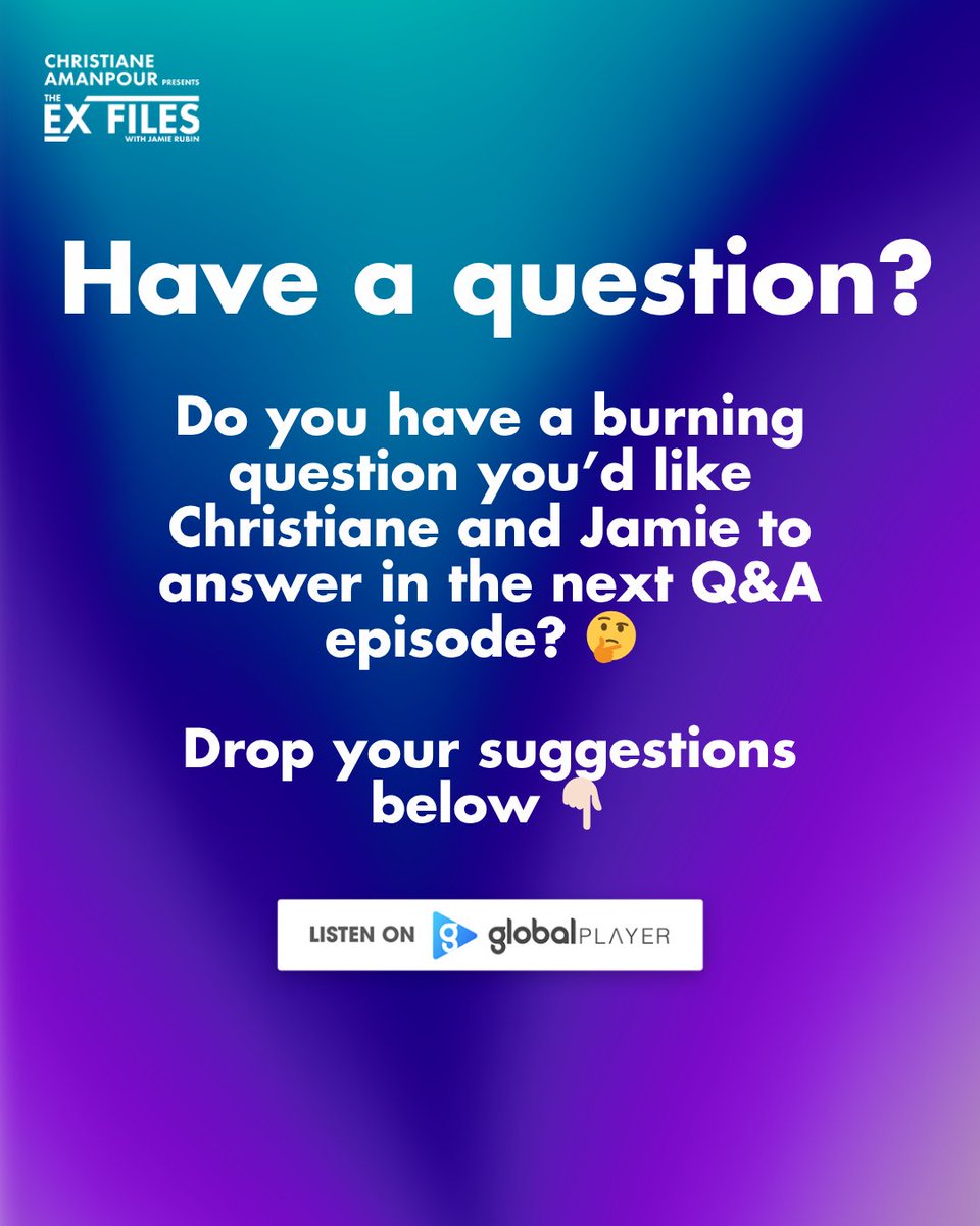 AmanpourPod's tweet image. Do you have a burning question you’d like Christiane and Jamie to answer in the next Q&amp;amp;A episode? 🤔 

Drop your suggestions below 👇🏻

#qna #questions #podcast