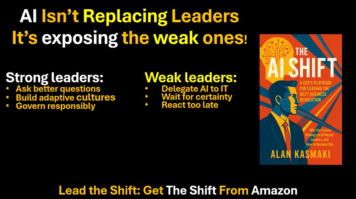 Bizconnectors's tweet image. AI Isn’t Replacing Leaders. It’s Revealing Them.
Here’s what’s really happening. AI isn’t taking over leadership. It’s exposing it!

Lead the shift: alankasmaki.com/ai-shift

#AILeadership #CEO #BusinessStrategy #DigitalTransformation #AIShift #Innovation