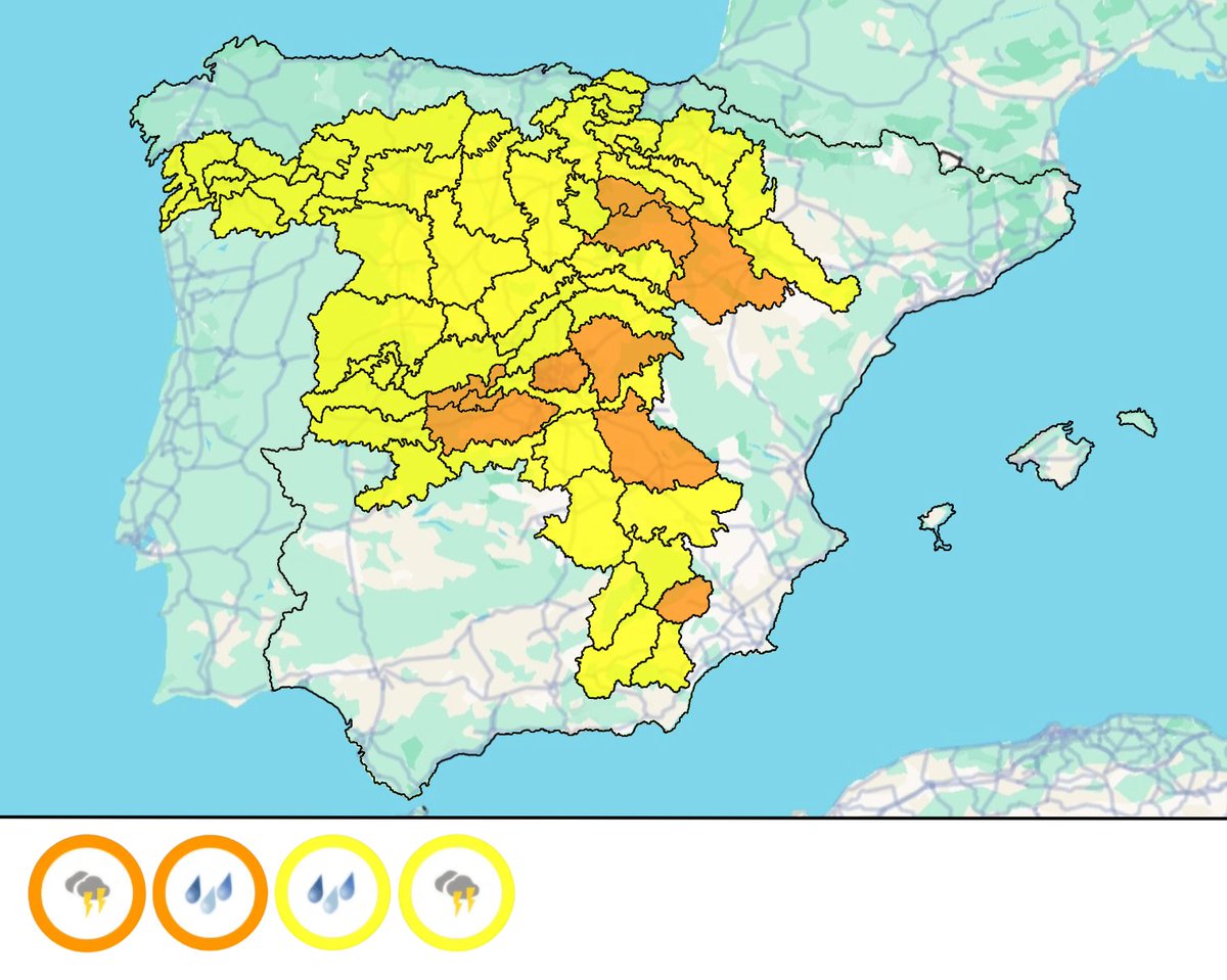 MeteoAvisosEsp's tweet image. ACTUALIZACIÓN DE LOS AVISOS ACTIVOS HOY 29/04/2026 EN ESPAÑA PENINSULAR Y BALEARES:
Fuente: @AEMET_Esp
#AEMET #España #tormenta #FMA #lluvia #castillayleon #Andalucía #Cantabria #Galicia #Aragón #Asturias #LaRioja #Murcia #CastillaLaMancha #Extremadura #PaísVasco #Madrid #Navarra