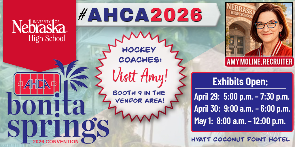 UNHSchool's tweet photo. Amy Moline, UNHS Recruiter, is exhibiting at the @AHCAHockey 2026 Convention in Florida April 29 – May 1! Stop by Booth 9 for more info on how our 70+ NCAA-approved online courses work well with demanding training &amp; travel schedules &amp; help athletes stay eligible. 🏒 https://t.co/aDNlIFuCfY