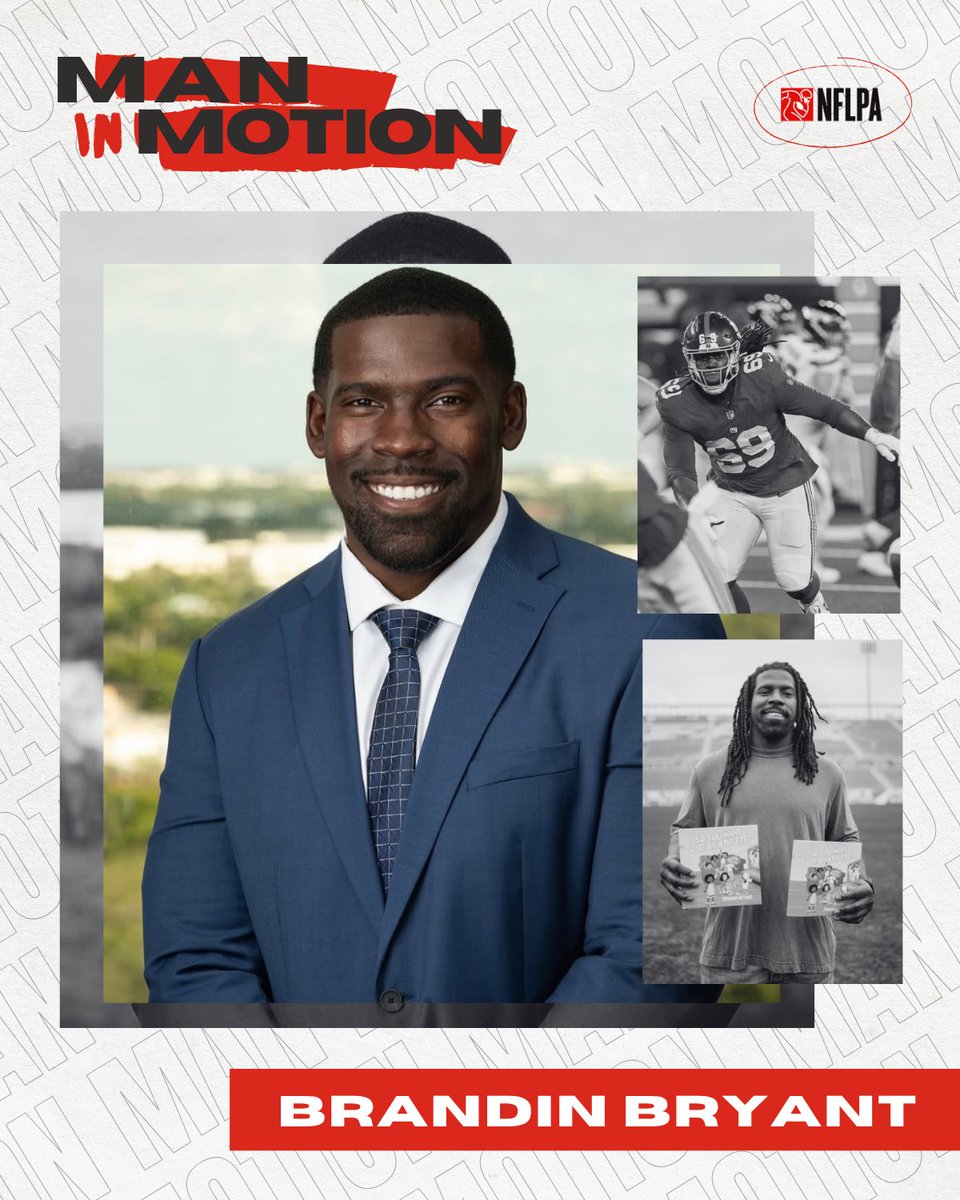 NFLPAFmrPlayers's tweet photo. Brandin Bryant, @El_Sacko2 is a former NFL defensive tackle who has successfully transitioned beyond the game. Today, he’s a children’s book author, financial advisor holding the SIE, Series 63, 65, and 7 licenses, and an Amazon best selling author.

With support from the NFLPA, he took full advantage of the tuition reimbursement program to continue building his future. #ManInMotion