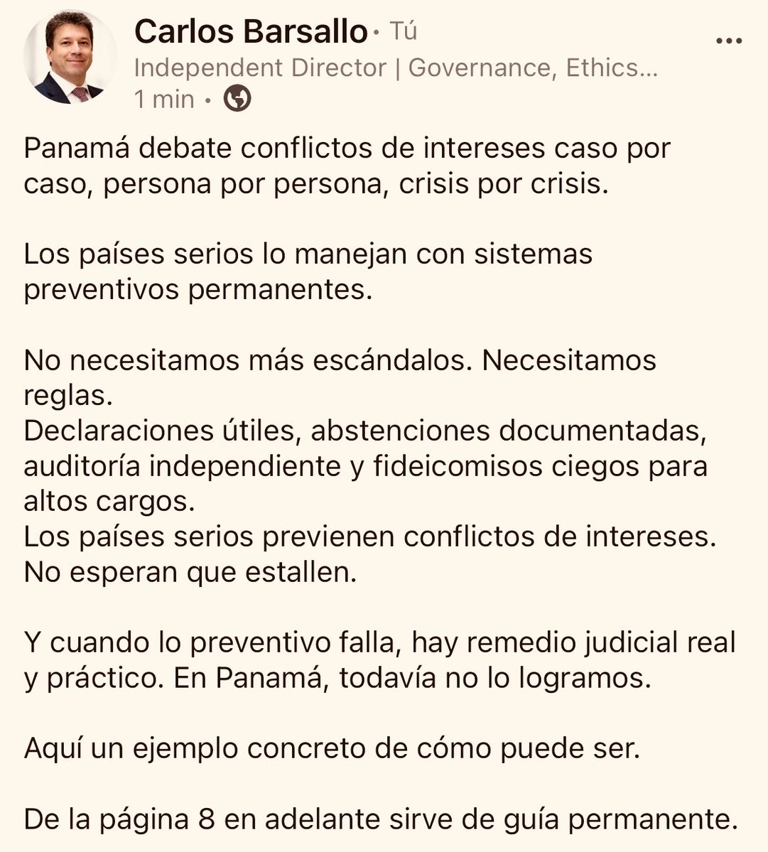 #Panama #conflicto de intereses #soluciones linkedin.com/posts/carlos-b…