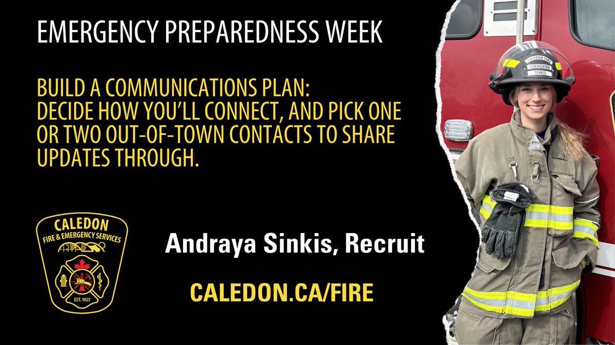 CaledonFireES's tweet photo. #20/24 Introducing Recruit Sinkis.  24 new firefighters, one mission:  your safety.  Emergency Preparedness Week tip ⬇️
#EPWeek #PreparedTogether https://t.co/4aL608w2Cn