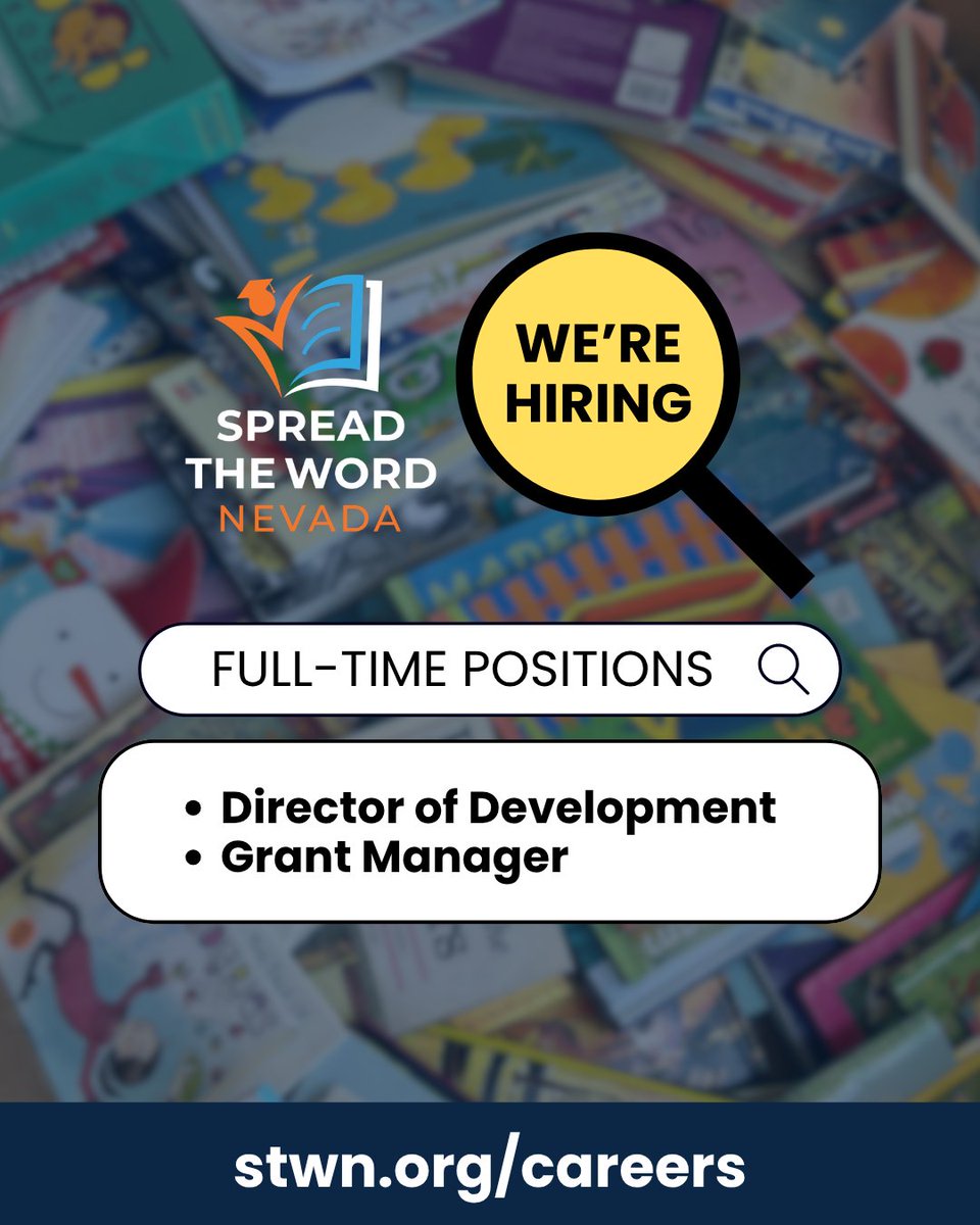 SpreadtheWordNV's tweet photo. Ready to make a real impact for Nevada's kids? We are hiring a full-time Director of Development and Grant Manager, and we're looking for individuals who are ready to help drive meaningful change.

Think you're a good fit? 
Tap here: https://t.co/sbzf5lbacU https://t.co/8SVQtJ9mKW