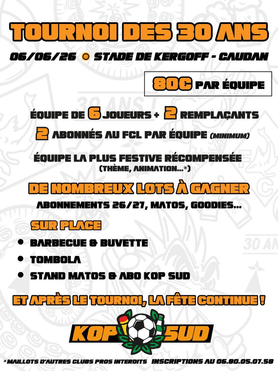 [TOURNOI DES 30 ANS - KOP SUD ÉDITION N•7]

📅 SAMEDI 6 JUIN 2026

Les inscriptions sont ouvertes !