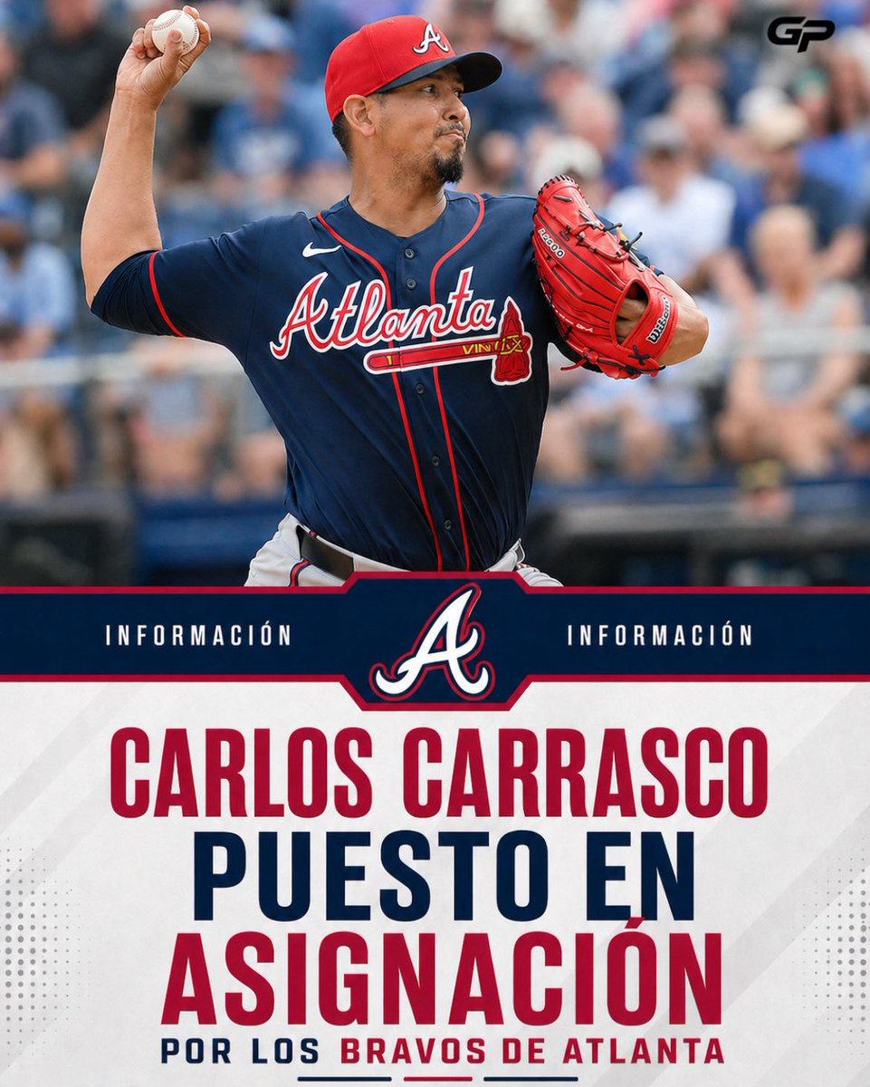 Última hora: Carlos Carrasco ha sido designado para asignación por los Bravos de Atlanta.

Carrasco, es ficha de los Leones del Caracas en Venezuela.

#MLB