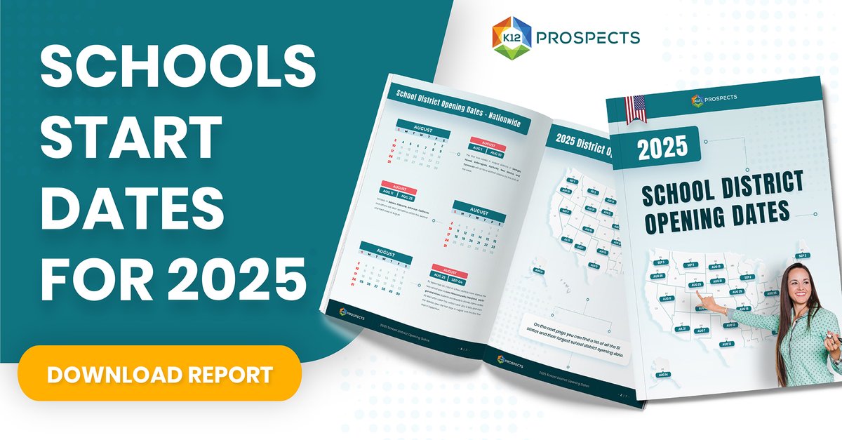 K12Prospects's tweet image. 2025 Nationwide school districts opening dates bit.ly/3UlNuwB
#iste2021 #edchat #educhat #k12 #marketing