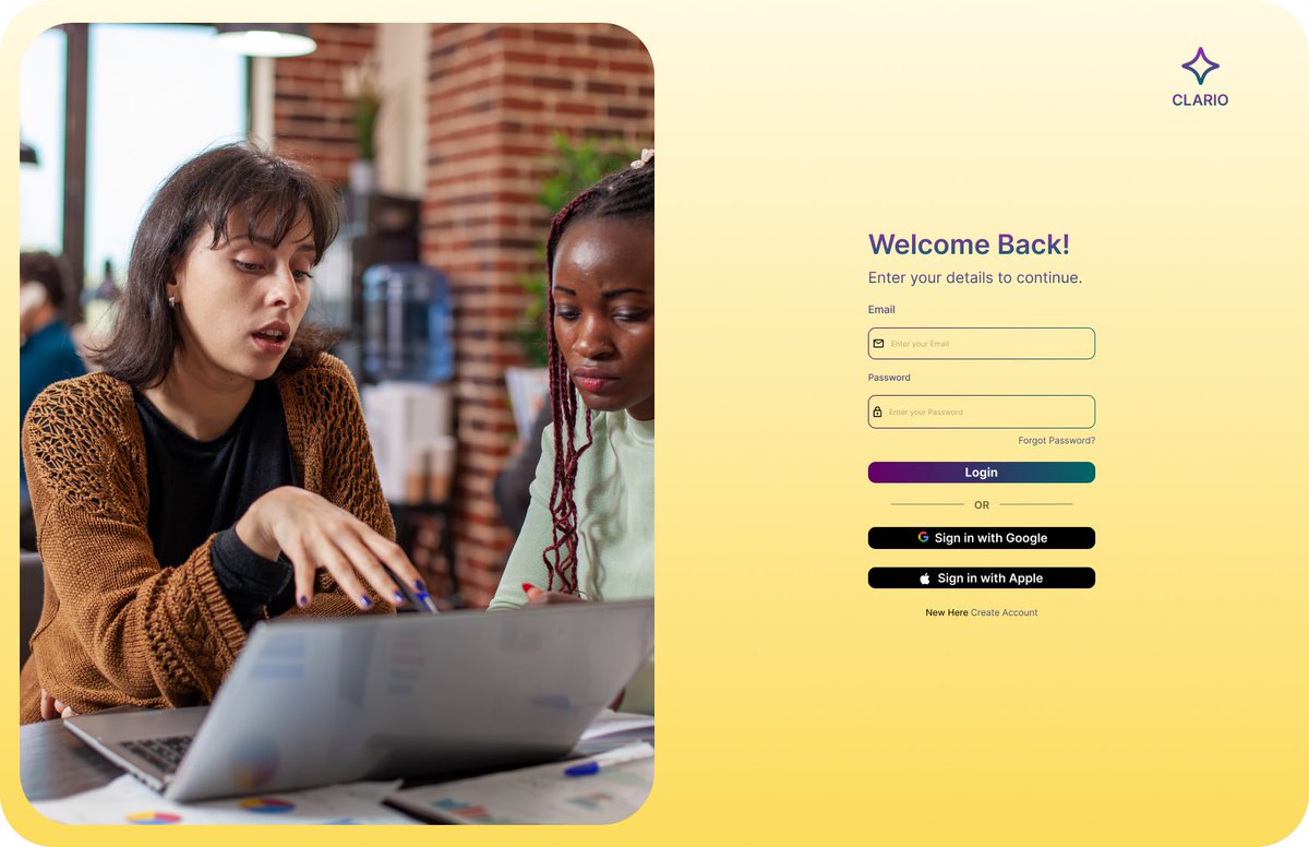 AyomideBimbi's tweet image. Day 2 ✨
Day 2 of my UI/UX design challenge 🚀

Designed a desktop login screen for a SaaS app called Clario — focusing on clean layout, error states, and social login flow.

Still learning, but improving every day.
@JoshOpaleke @TechCrushHQ 

#UIUX #Figma #ProductDesign