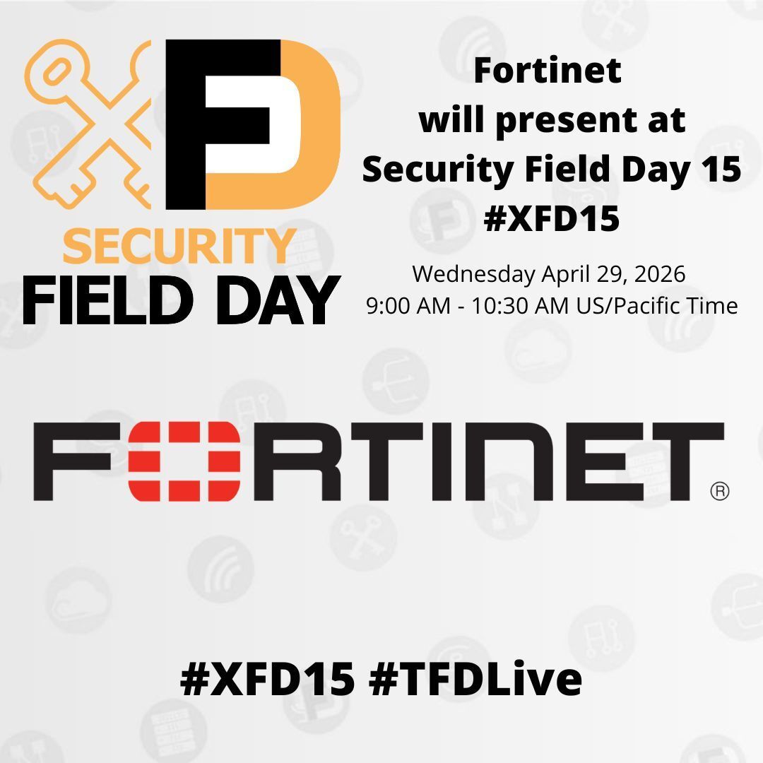 TechFieldDay's tweet photo. Security Field Day begins now! 📆 🔐 #XFD15

@Fortinet is set to present now on YouTube, LinkedIn &amp; website.

🔻 YouTube: https://t.co/q70y1gEgVd 
🔹 LinkedIn: https://t.co/mB42e2h9mK 

 #Cybersecurity #FuturumResearch #TFDLive #AI https://t.co/ANtISeDsrJ