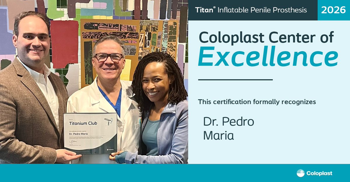 Coloplast_MD's tweet image. Congrats to Dr. Pedro Maria for their new inclusion in the #Coloplast Titan® #IPP Center of Excellence!
The Coloplast COE recognizes physicians committed to aiding men with #ED by providing their expertise, with a significant amount of Titan IPP procedures performed this year.