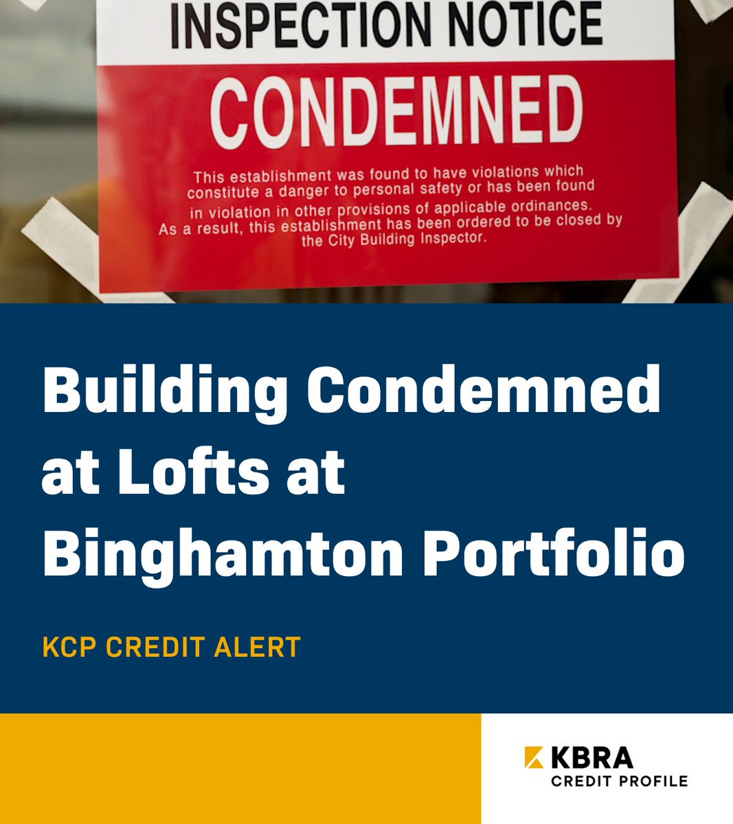The $4.3 million Lofts at Binghamton Portfolio loan (WFCM 2019-C50) is secured by two multifamily properties in Binghamton, NY, totaling 78 units. The City of Binghamton declared one of the properties, Lofts at 221, unfit for habitation following water damage from a broken