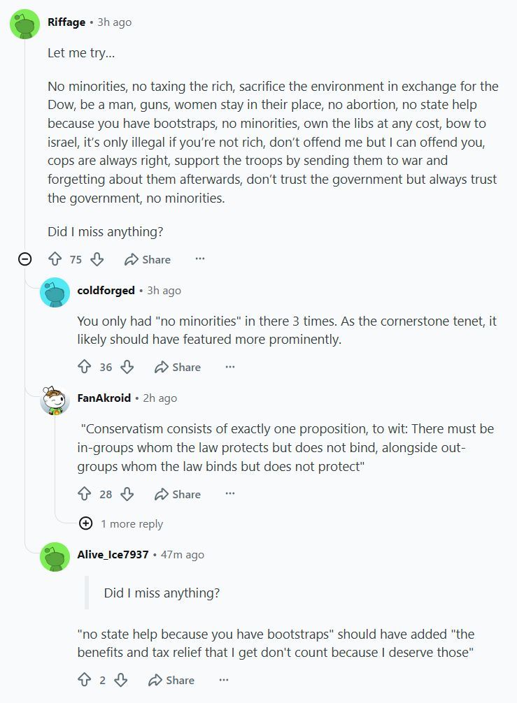 reddit_lies's tweet image. The post: "This is stupid, of course Dems understand what Republicans believe"

The comments: *Dems demonstrating they do not understand Republicans*