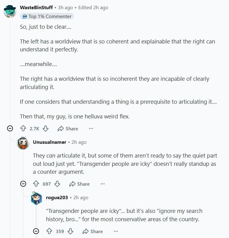 reddit_lies's tweet image. The post: "This is stupid, of course Dems understand what Republicans believe"

The comments: *Dems demonstrating they do not understand Republicans*