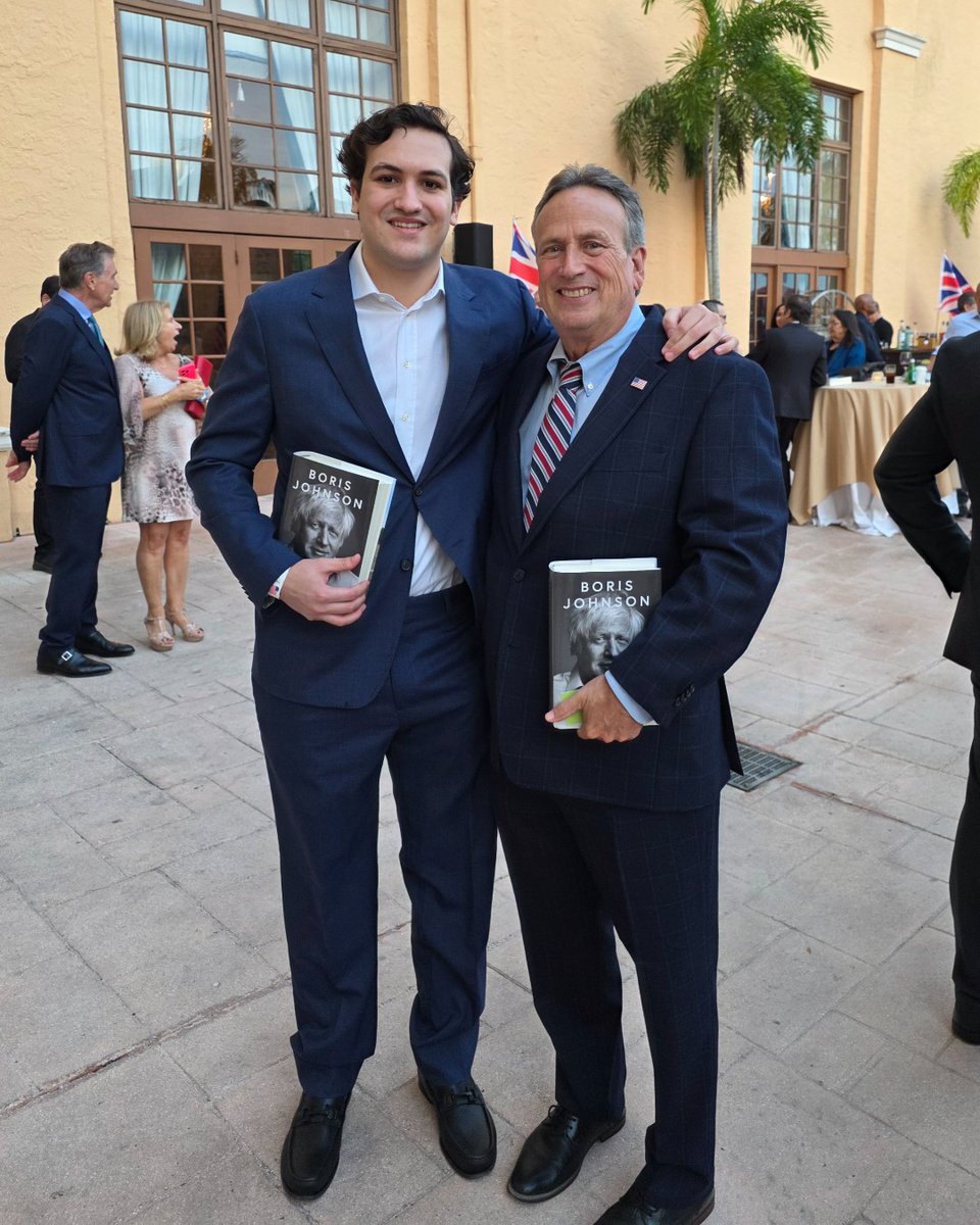Arias4Congress's tweet photo. Last week's highlight: Miami-Dade GOP Fireside Chat with Former UK PM Boris Johnson, made even better by having my son, Michael, by my side. Interesting perspectives and great conversations with local leaders. Grateful for the perspective. #Arias4Congress #MiamiDade #FL27 https://t.co/dGBo3iMtJi