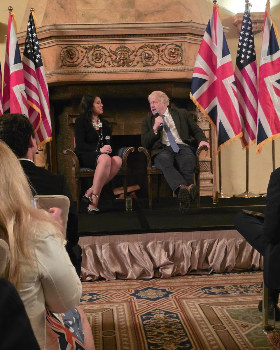 Arias4Congress's tweet photo. Last week's highlight: Miami-Dade GOP Fireside Chat with Former UK PM Boris Johnson, made even better by having my son, Michael, by my side. Interesting perspectives and great conversations with local leaders. Grateful for the perspective. #Arias4Congress #MiamiDade #FL27 https://t.co/dGBo3iMtJi
