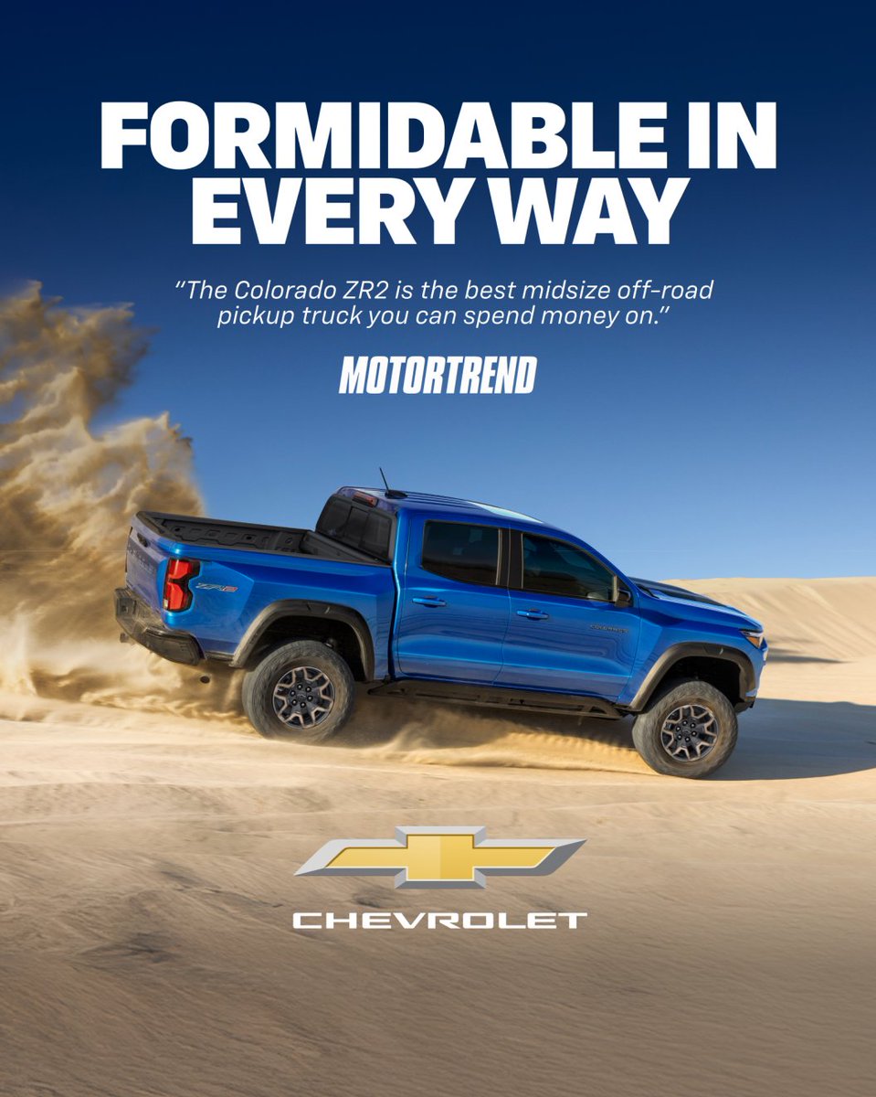 EdMartinChevCad's tweet photo. MotorTrend put the Colorado ZR2 through 50,000 miles of snow, mud, rocks &amp; more, and it rose to every challenge. Learn more: https://t.co/Svo0NjIcu4 https://t.co/eXEortJoWd