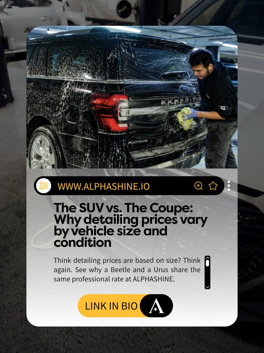 ALPHASHINE_IO's tweet photo. Detailing isn’t priced by size. It’s priced by standard. At ALPHASHINE, a Beetle or a Urus gets the same level of care, because excellence doesn’t scale down. Read now: https://t.co/exW3VBB4Q4

#ALPHASHINE #TorontoCarDetailing #PaintCorrection https://t.co/ZKs6A6iSFr