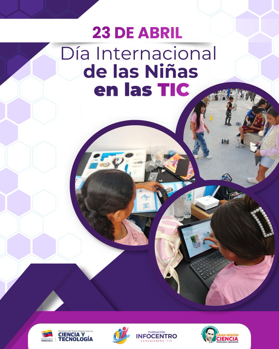 Infocentro2026's tweet photo. 🇻🇪 Venezuela se suma a la celebración del Día Internacional de las Niñas en las TIC. Un paso clave para impulsar el talento femenino y posicionar al país en el desarrollo tecnológico global. 🚀💻

#GirlsInICT #NiñasEnTIC #Venezuela #Tecnología https://t.co/2JY7TRMsQE