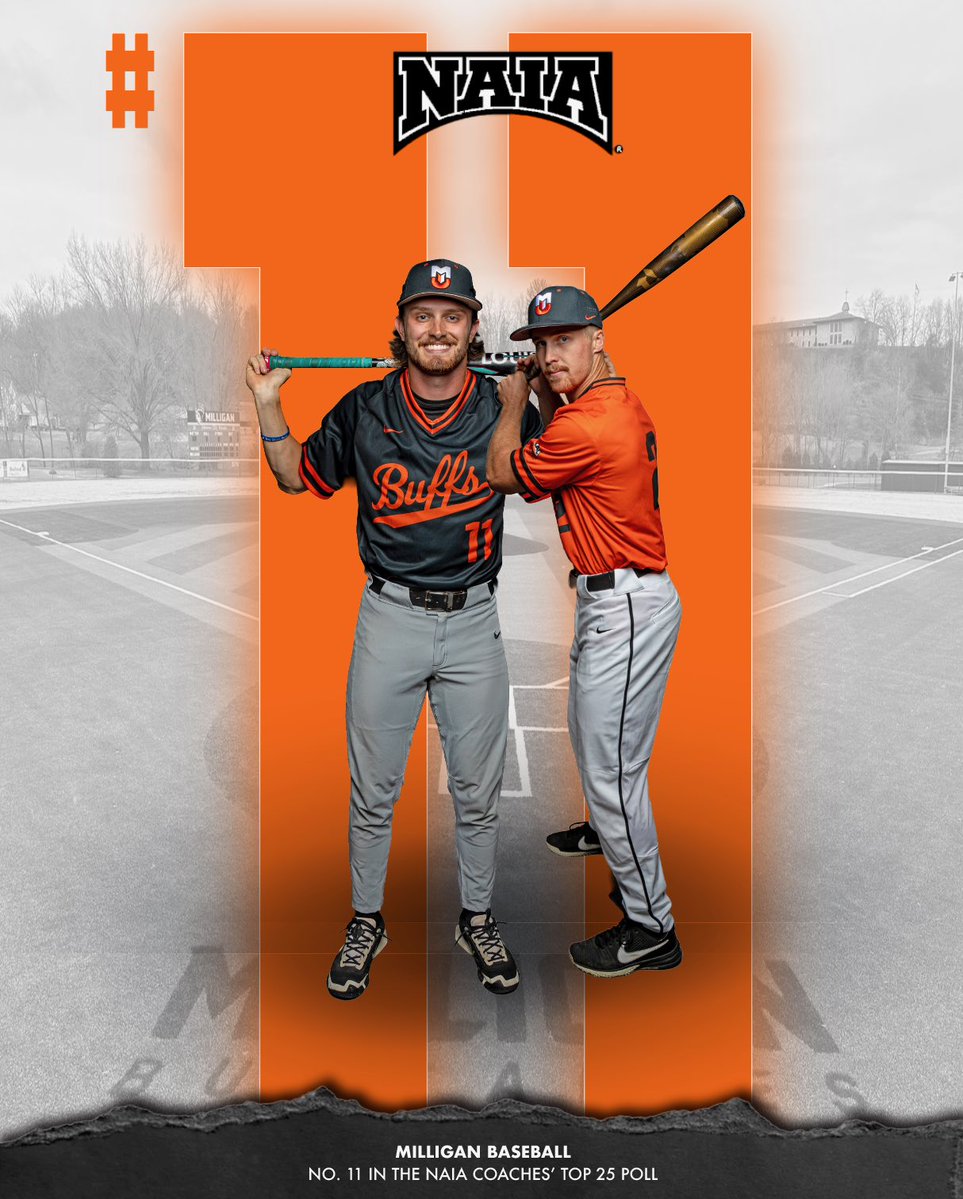1️⃣1️⃣ 𝗶𝗻 𝘁𝗵𝗲 𝗡𝗮𝘁𝗶𝗼𝗻 ⚾️🔥

@milliganbaseball climbs to No. 11 in the latest NAIA Coaches’ Top 25 Poll after knocking off nationally ranked opponents🦬

#MountaintopMentality🌄 | #BuffStandard