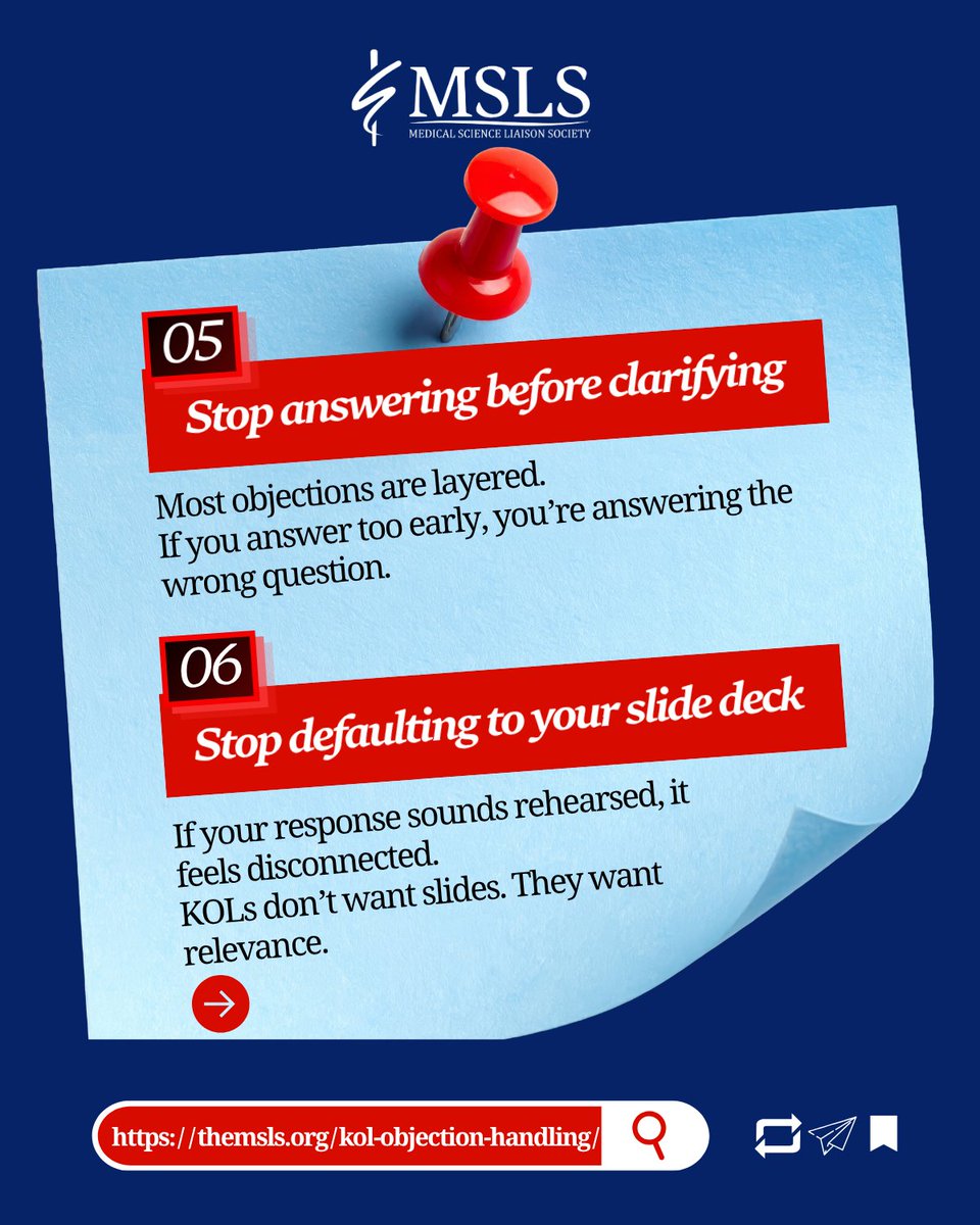 MSLSociety's tweet photo. What if a KOL pushes back… and everything gets tested in real time?

It’s not the objection that breaks trust.
It’s how you respond.

Defend too early → trust is gone.

Learn to lead the conversation:

May 8 | 12–4 PM EST
https://t.co/Pi9IIHaneq
#MSL #MedicalAffairs #KOL https://t.co/kPL1pCUCyT